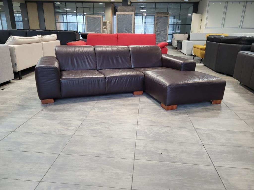 ❇️ OUTLET 100% donkerbruin leder hoekbank 245x165 | LEVERING, Huis en Inrichting, Info@onbekend.nl, Hoekbank, 75 tot 100 cm, Ophalen of Verzenden