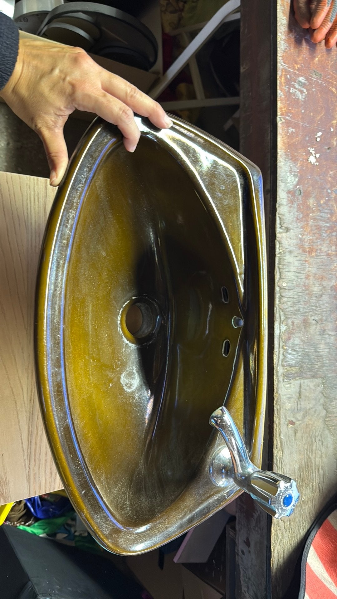 Retro bruine wasbak vintage, Doe-het-zelf en Verbouw, Sanitair, Ophalen, Gebruikt, Wastafel