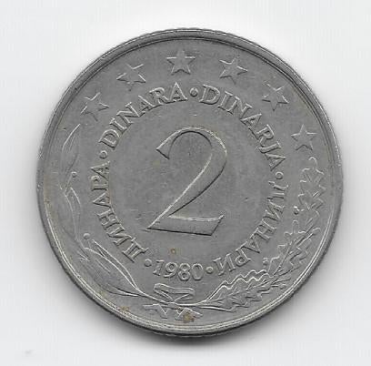 Joegoslavië 2 dinara 1980 KM# 57, Verzenden, Joegoslavië, Losse munt