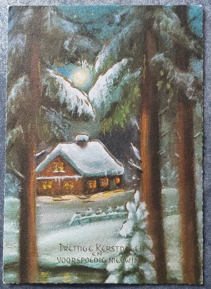 Ansichtkaart: kerst huisje in het bos [5388]  [VeAnAn], Ophalen of Verzenden, 1940 tot 1960, Gelopen, Feest(dag)