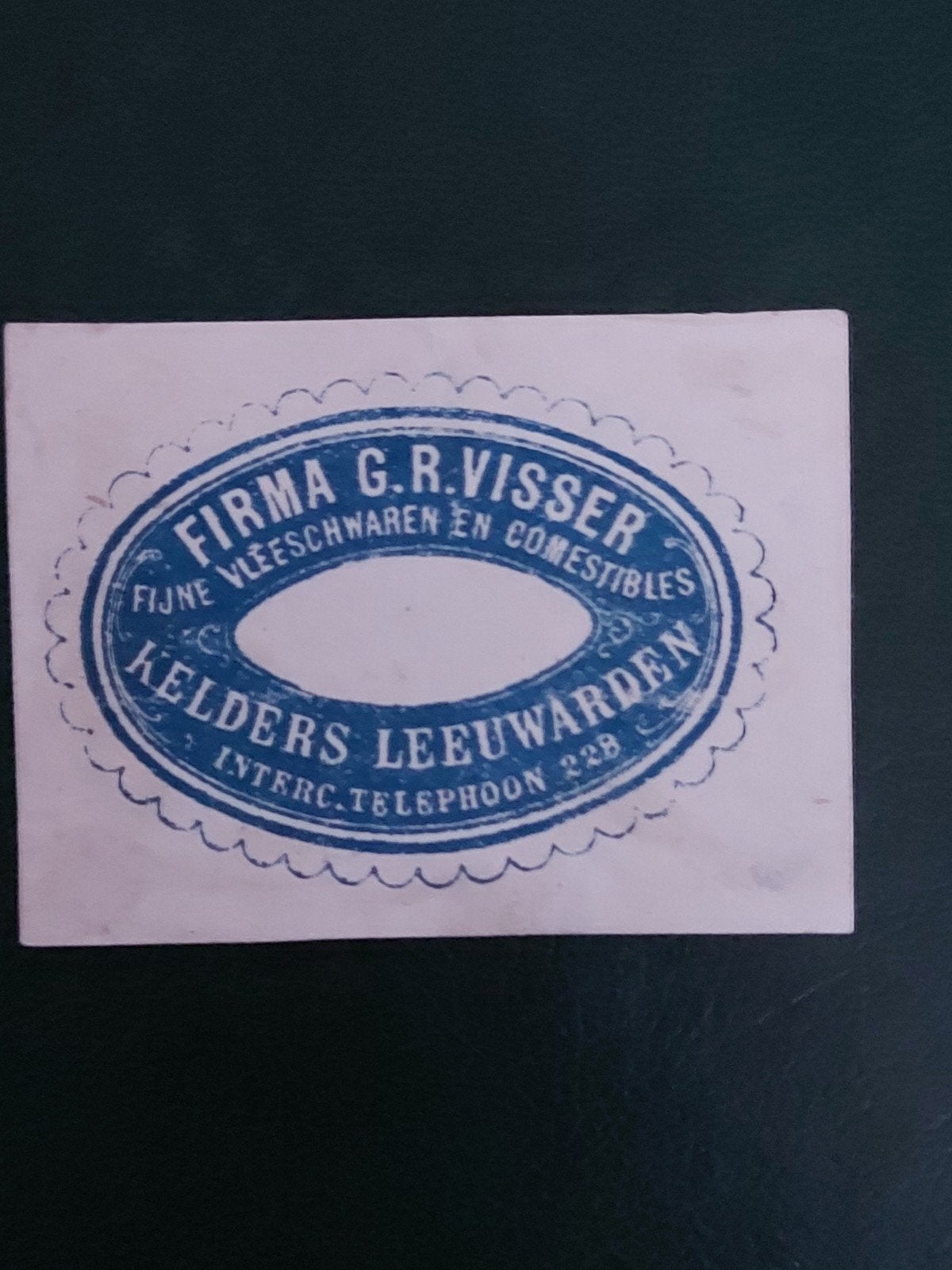 Sluitzegel Firma G.R. Visser Vleeschwaren Kelders Leeuwarden, Verzamelen, Merken en Reclamevoorwerpen, Ophalen of Verzenden, Gebruikt