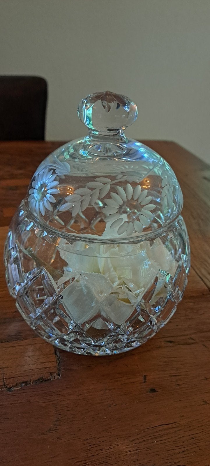 Prachtige kristallen bonbonnière met deksel, Antiek en Kunst, Antiek | Glas en Kristal, Ophalen of Verzenden