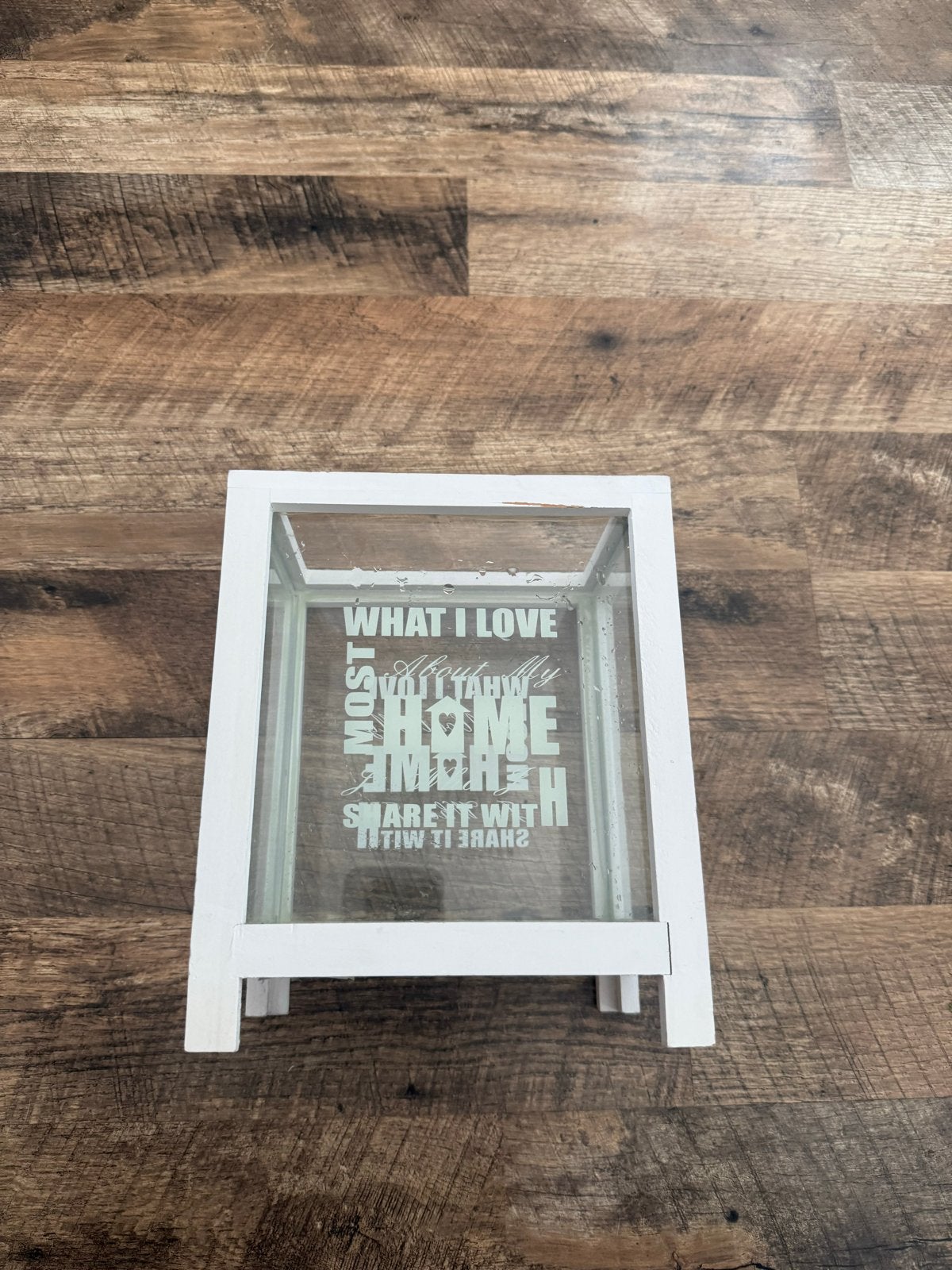 Decoratieve glazen doos met tekst 'HOME', Huis en Inrichting, Woonaccessoires | Overige, Gebruikt, Ophalen of Verzenden, Modern
