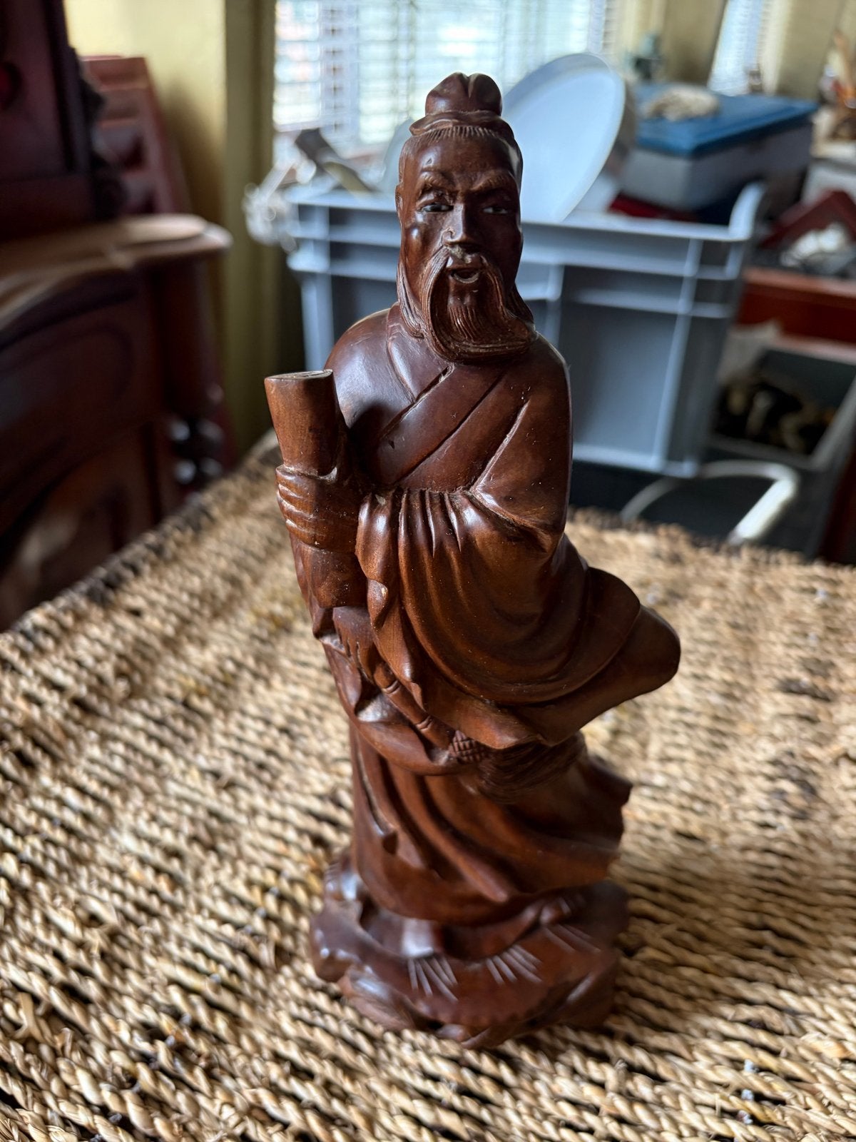 Houten Beeld van een Wijze Man - Aziatische Stijl, Antiek en Kunst, Kunst | Beelden en Houtsnijwerken, Ophalen of Verzenden, Handgemaakt