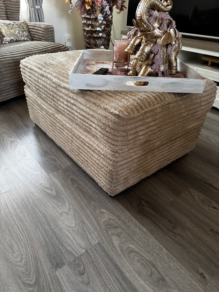 voetenbank poef tafel corduroy beige, Huis en Inrichting, Banken | Voetenbanken en Poefen, Ophalen, Gebruikt, 75 tot 100 cm, Corduroy