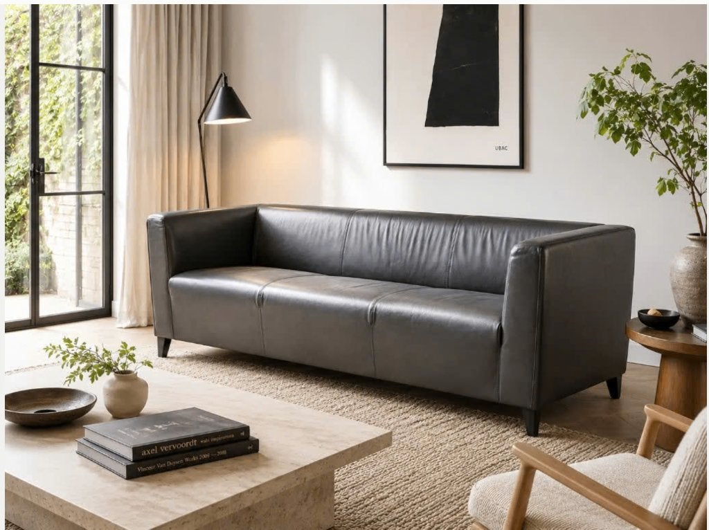 Wittmann Designbank Oostenrijk topkwaliteit zwart leer 3zits, Ophalen, Driepersoons, 75 tot 100 cm, Rechte bank