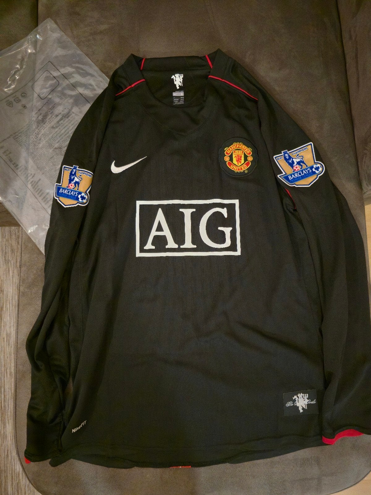 Voetbalshirt Ronaldo #7 Man Utd Zwart 2007/2008 - Maat L, Sport en Fitness, Maat M, Ophalen of Verzenden, Nieuw, Shirt