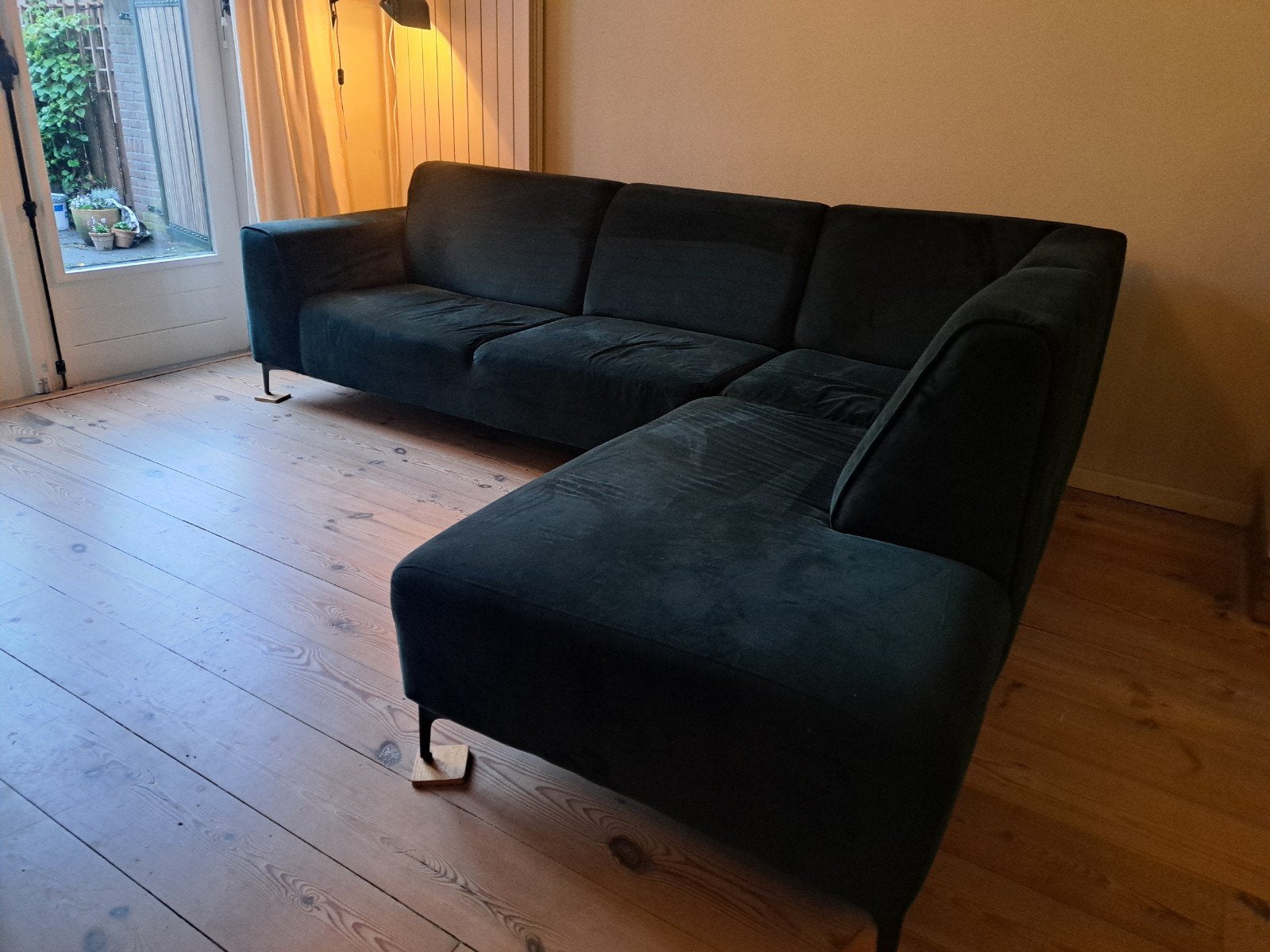 donker groene bank, Ophalen, Overige materialen, 250 tot 300 cm, Hoekbank
