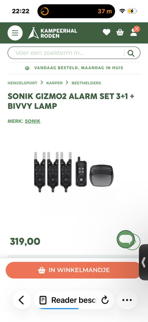 Sonik gizmo 2 3stuks inclusief bivvy lamp, Watersport en Boten, Hengelsport | Karpervissen, Ophalen of Verzenden, Zo goed als nieuw