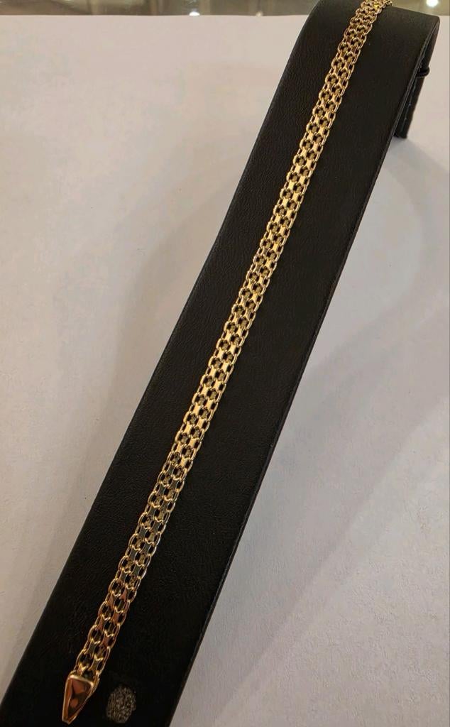 14 karaats gouden Bismarck schakel armband geelgoud 20 cm, Sieraden, Tassen en Uiterlijk, Armbanden, Ophalen of Verzenden, Zo goed als nieuw
