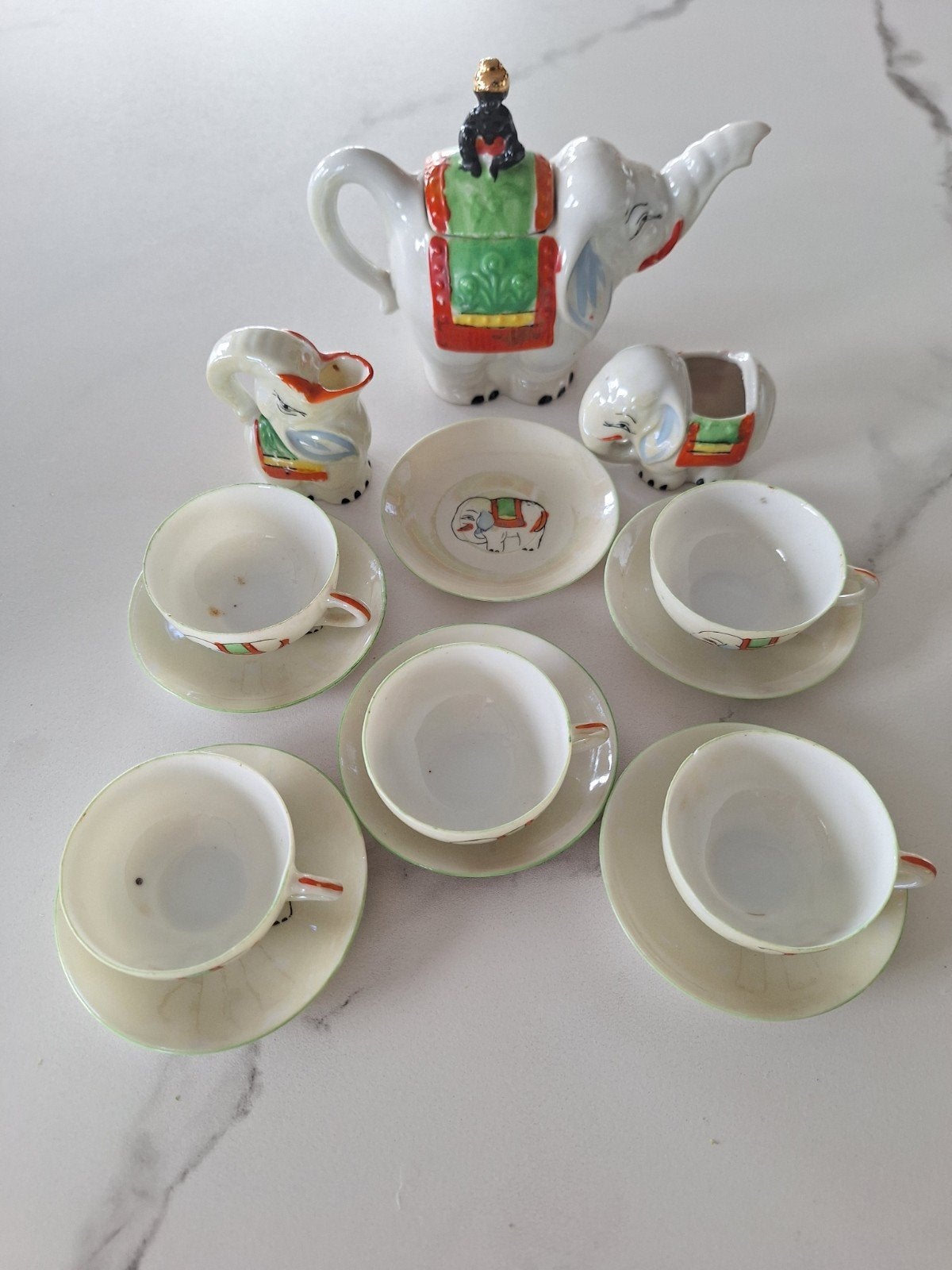 Vintage Olifant Theeserviesje - met 5 Kopjes, Antiek en Kunst, Ophalen of Verzenden