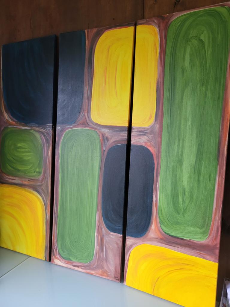 Abstracte kunst: Kleurrijk schilderij op canvas, Ophalen