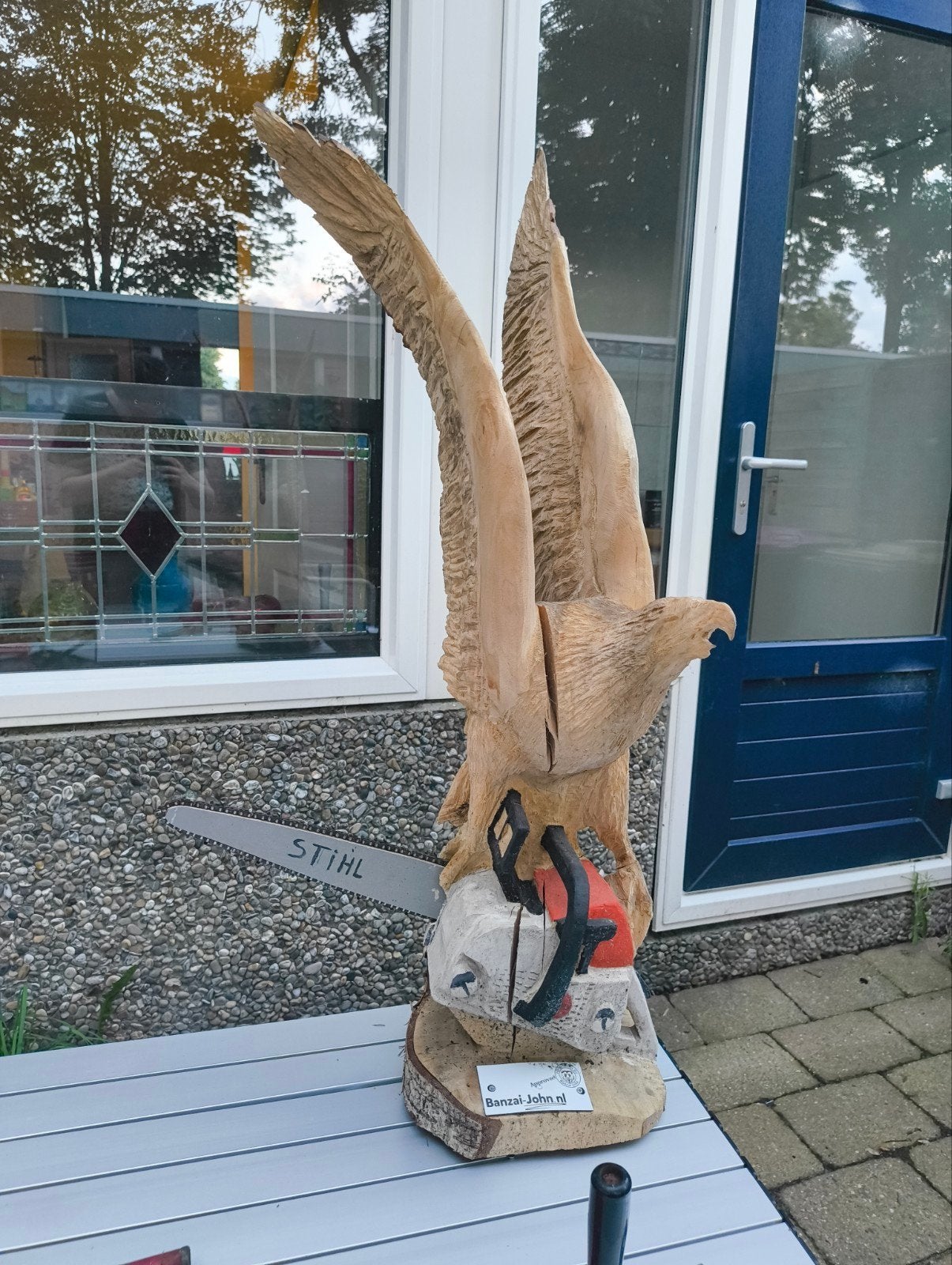 Houten reclame adelaar met Stihl kettingzaag, Verzamelen, Merken en Reclamevoorwerpen, Ophalen