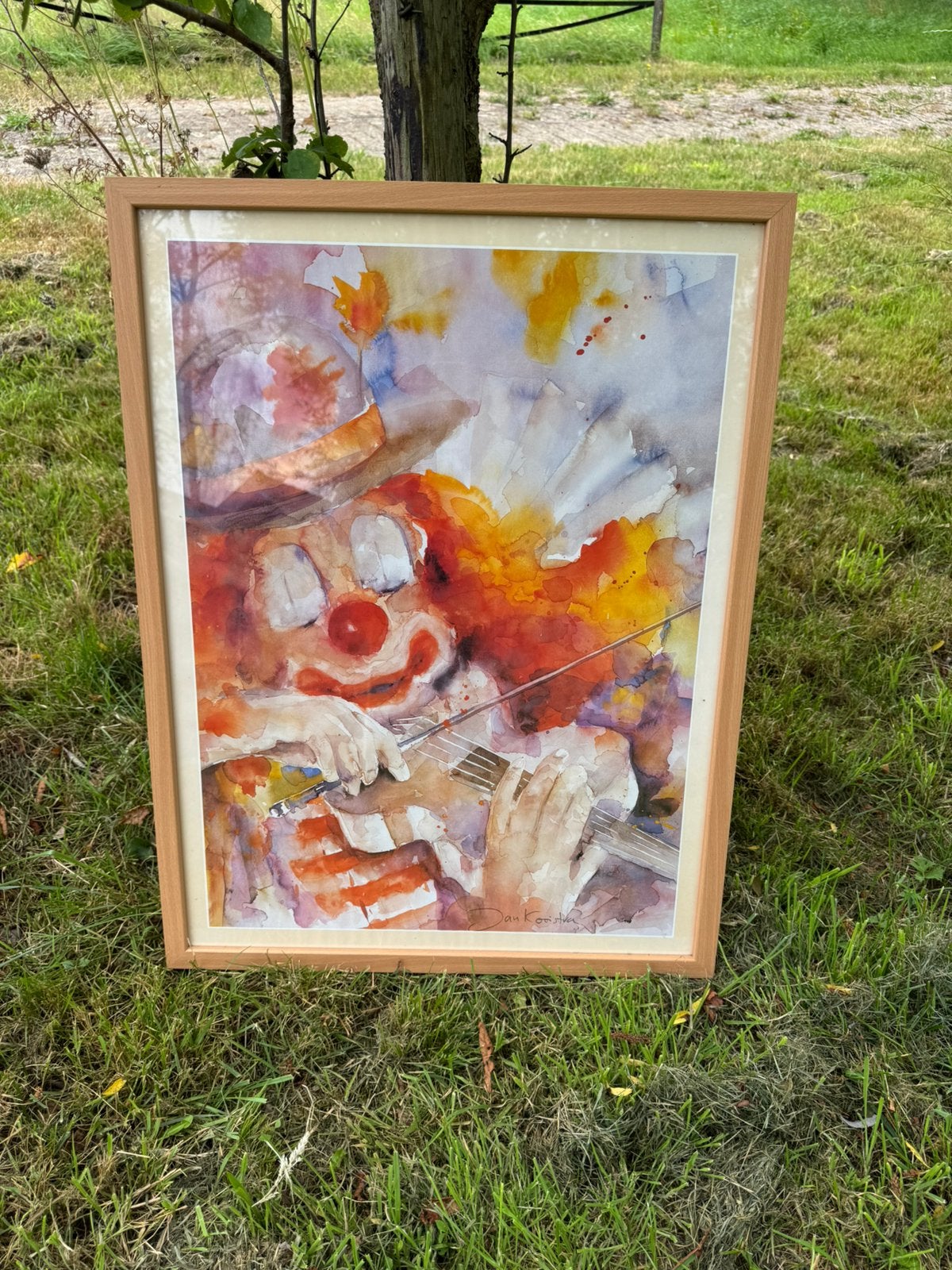 Mooie artprint van een clown in wissellijst, Ophalen, Gebruikt, 64 cm, 84 cm
