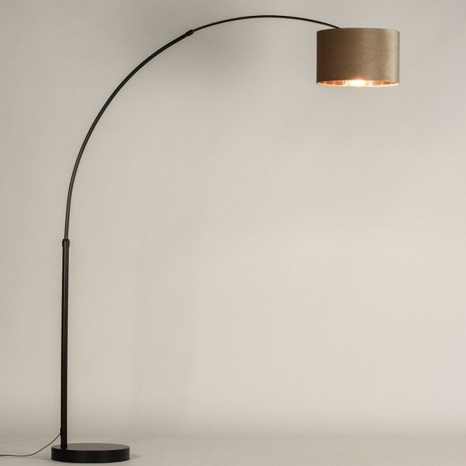 booglamp vloerlamp fluweel kap taupe tafel hoekbank lamp, Ophalen of Verzenden, Nieuw, Glas, 150 tot 200 cm