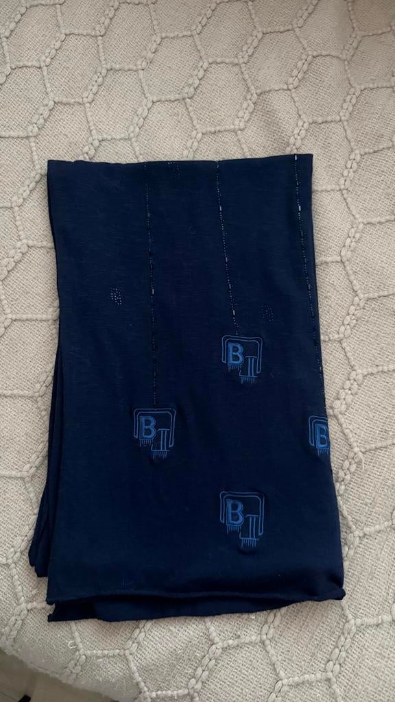 Donkerblauwe sjaal met BYLIMA logo en kralen, Verzenden, Zo goed als nieuw