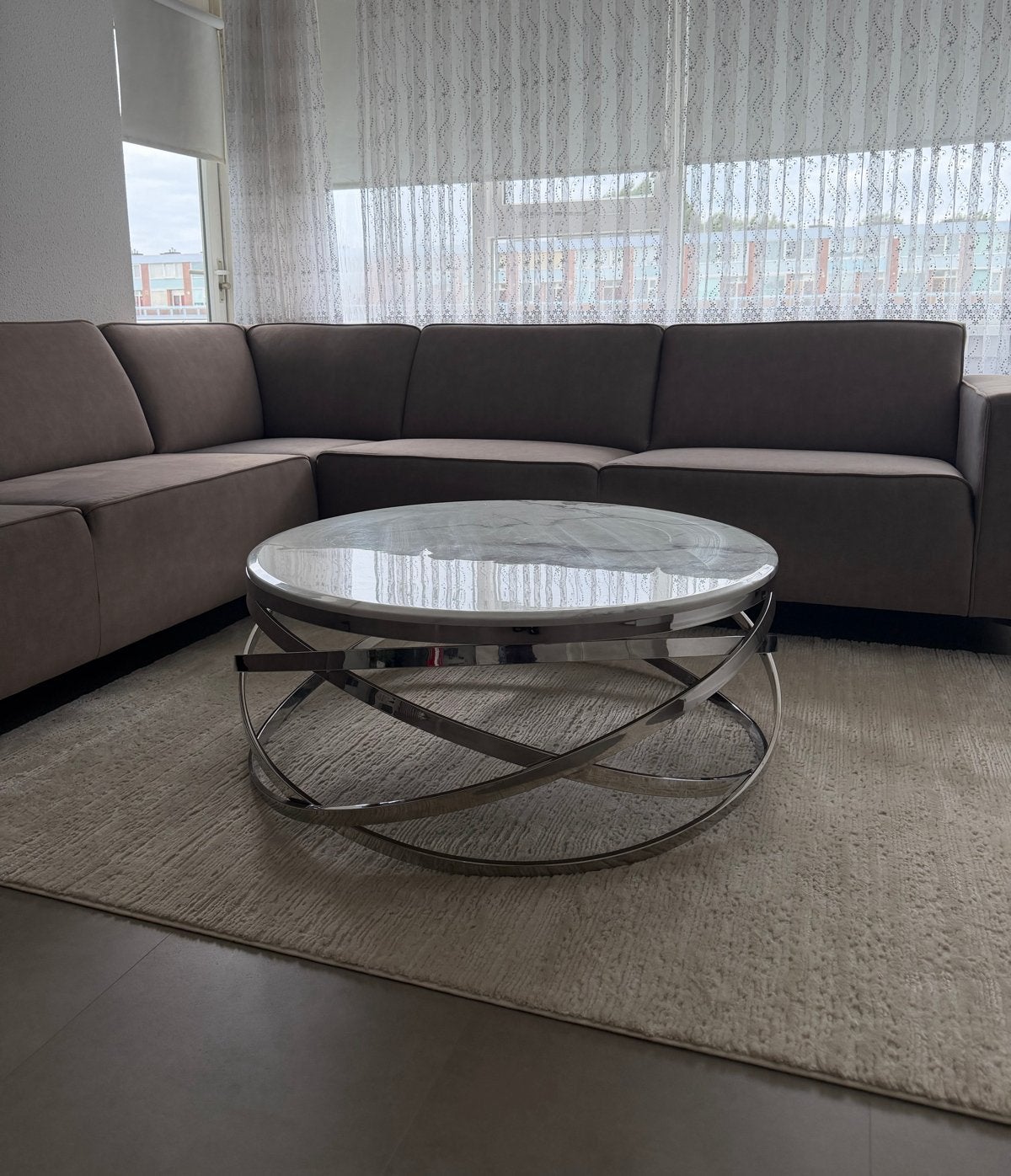 Ronde salontafel met echt marmeren blad, Huis en Inrichting, Ophalen, Gebruikt, Rond, Overige materialen