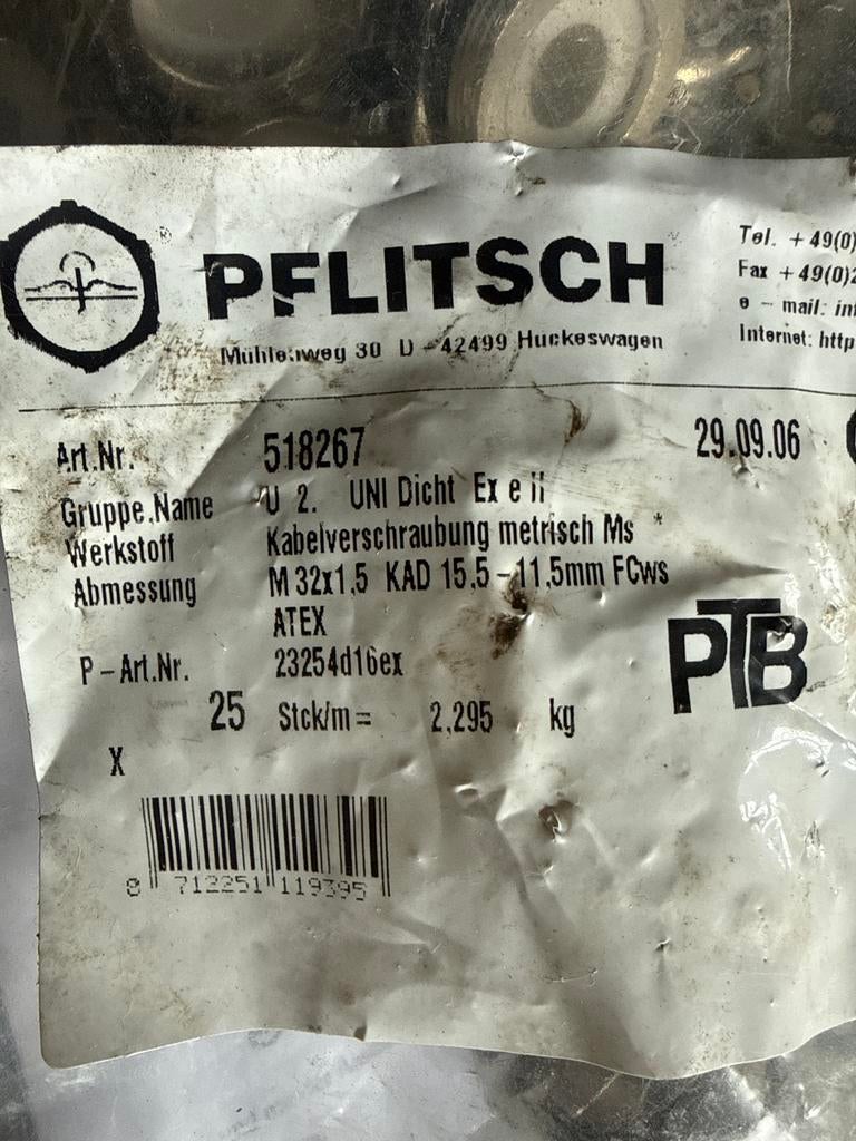 PFLITSCH ATEX Kabelwartels M32 Messing - 25 stuks, Ophalen, Nieuw, Overige typen
