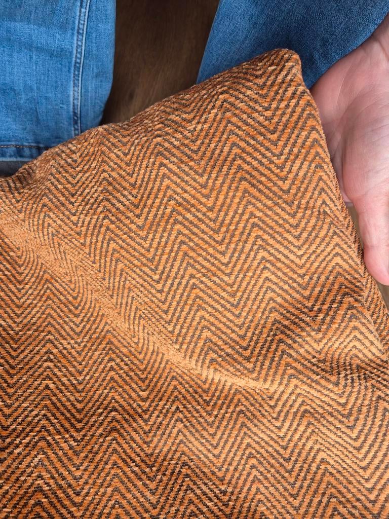 Roestbruin/oranje achtig met bruin, gordijn. 4 meter bij 155, Bruin, Ophalen of Verzenden, Zo goed als nieuw, 200 cm of meer