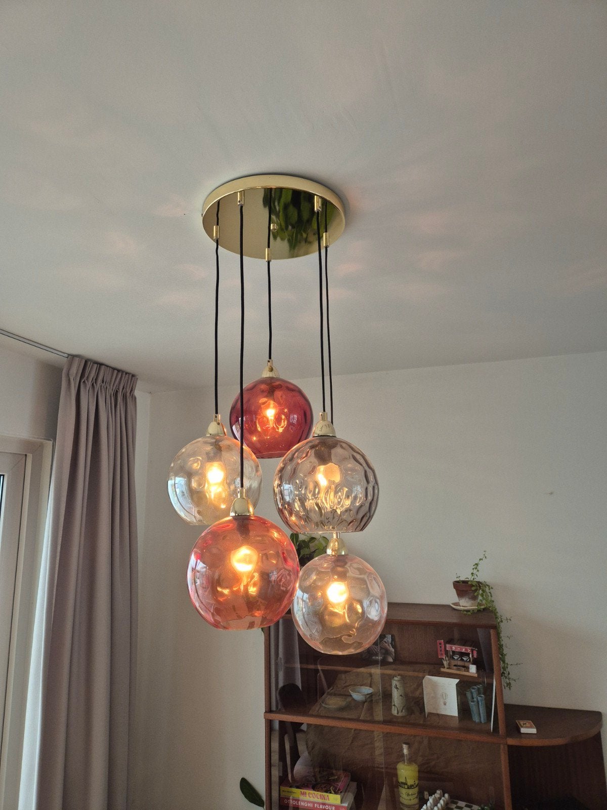 Glazen bollen hanglamp, Huis en Inrichting, Ophalen, Zo goed als nieuw, Glas, E14 (klein)