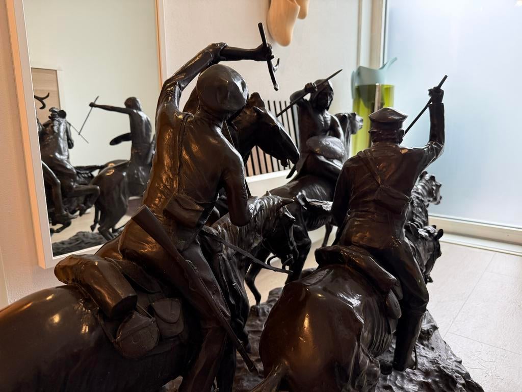 Groot Bronzen Beeld: Historische Scène te Paard 1,60m lang, Antiek en Kunst, Ophalen