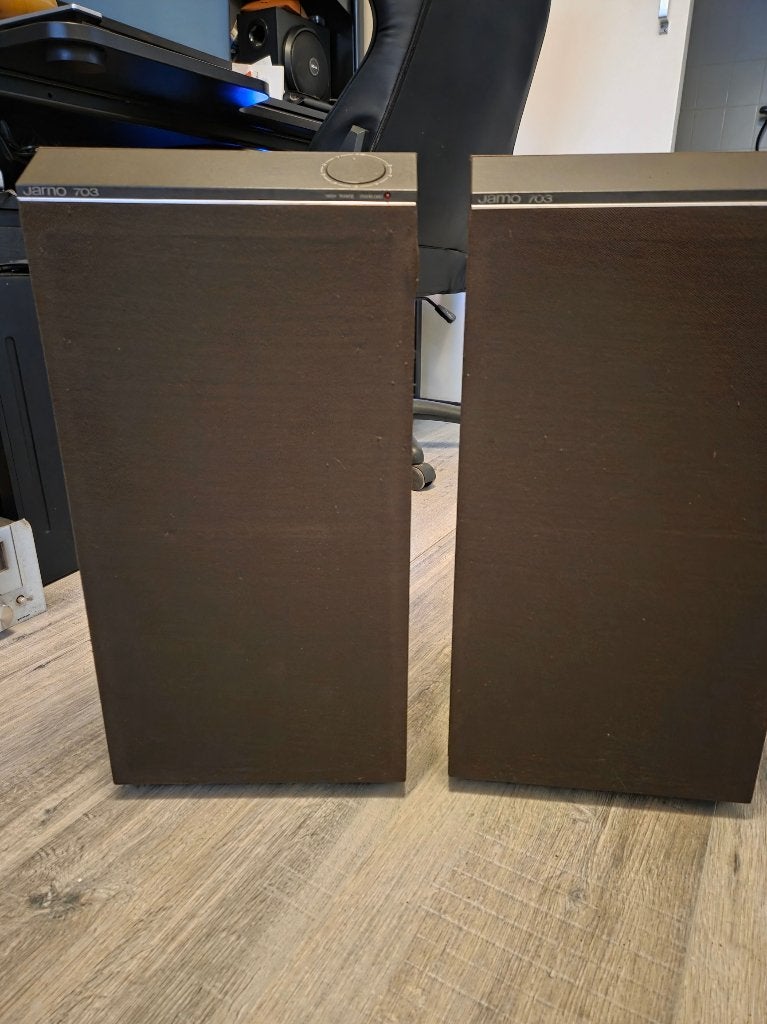 Jamo 703 Vintage speakers 1983, Ophalen, Zo goed als nieuw, 60 tot 120 watt, Front, Rear of Stereo speakers