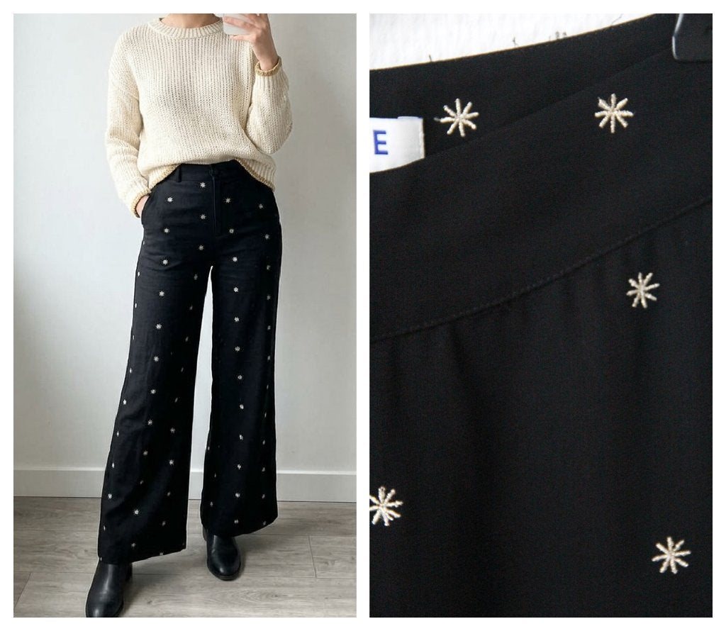 Airdate - zwarte pantalon flair sterren borduring - maat XS, Airdate, Verzenden, Zwart, Zo goed als nieuw