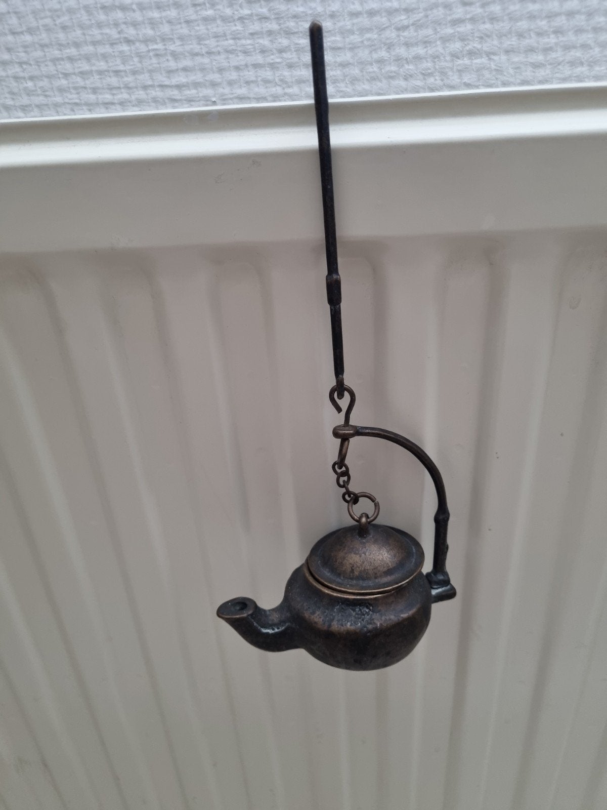 Brocante bronzen hangende olielamp (snotneusje), Ophalen of Verzenden