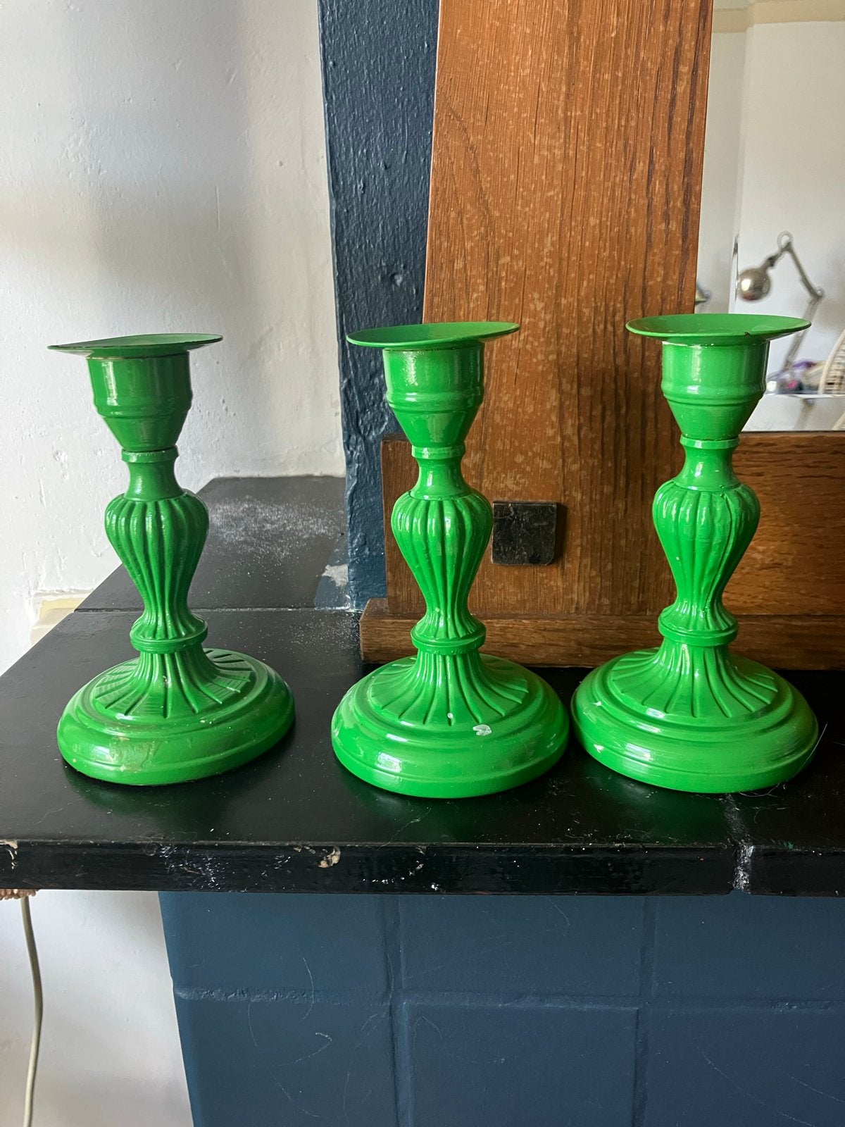 Set van 3 zware brons  kandelaren, 15 cm lang, Antiek en Kunst, Ophalen of Verzenden, Koper of Brons