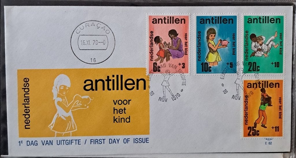 Ned.Antillen: Kinderzegels envelop 1970, Postzegels en Munten, Postzegels | Eerstedagenveloppen, Ophalen of Verzenden, Onbeschreven