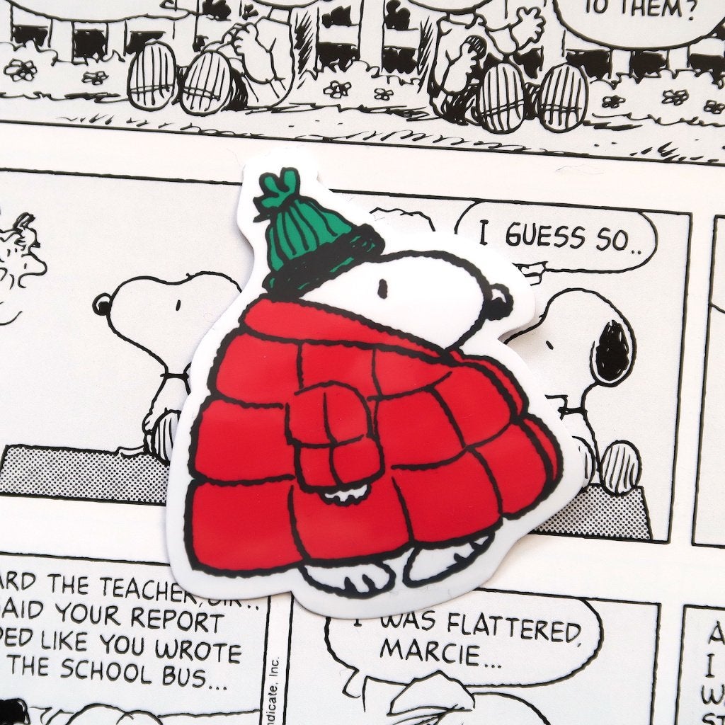 Snoopy sticker in winterjas en muts, Verzamelen, Stripfiguren, Verzenden, Snoopy, Nieuw, Plaatje, Poster of Sticker