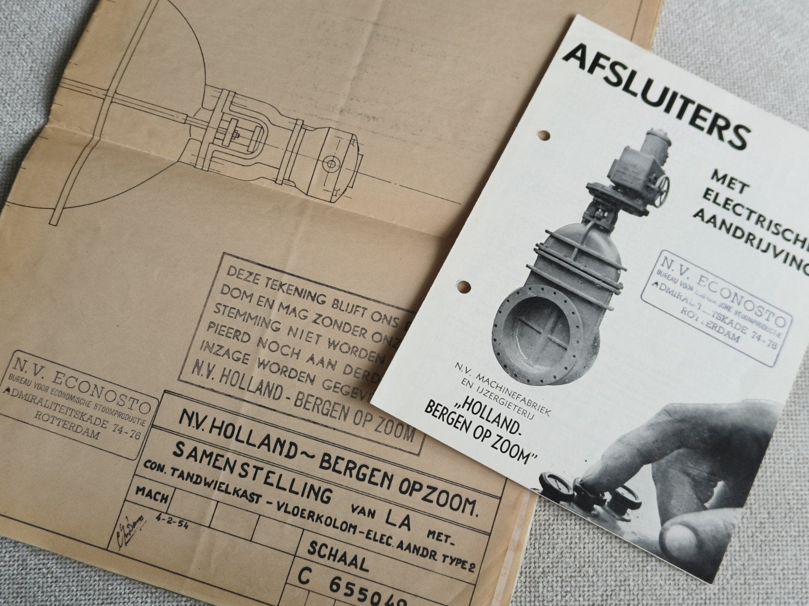 1954, BERGEN OP ZOOM, TEKENING EN FOLDER , MACHINEFABRIEK, Ophalen of Verzenden, Gelezen