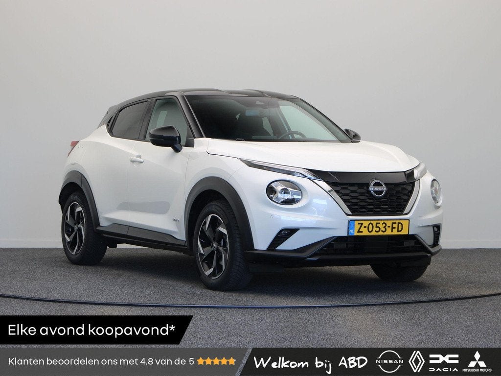 Nissan Juke 1.6 Hybrid N-Connecta | Adaptieve Cruis Control, Auto's, Nissan, Automatische klimaatregeling, 1300 kg, Gebruikt, Leder en Stof