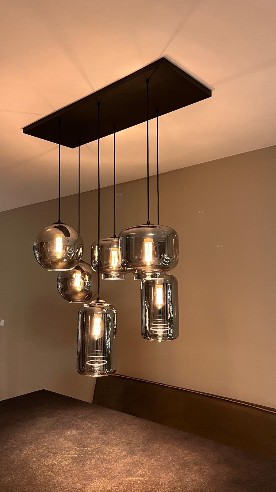 Lamp met 6 glazen kelken, Ophalen, Zo goed als nieuw, Glas, 75 cm of meer