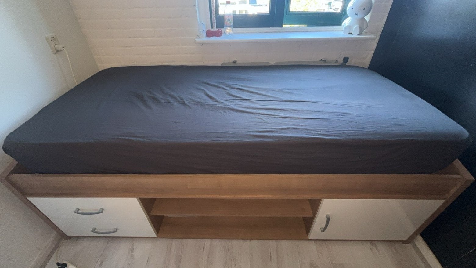 Bed  - Half hoogslaper, Ophalen, Eenpersoons, Bruin, Overige maten
