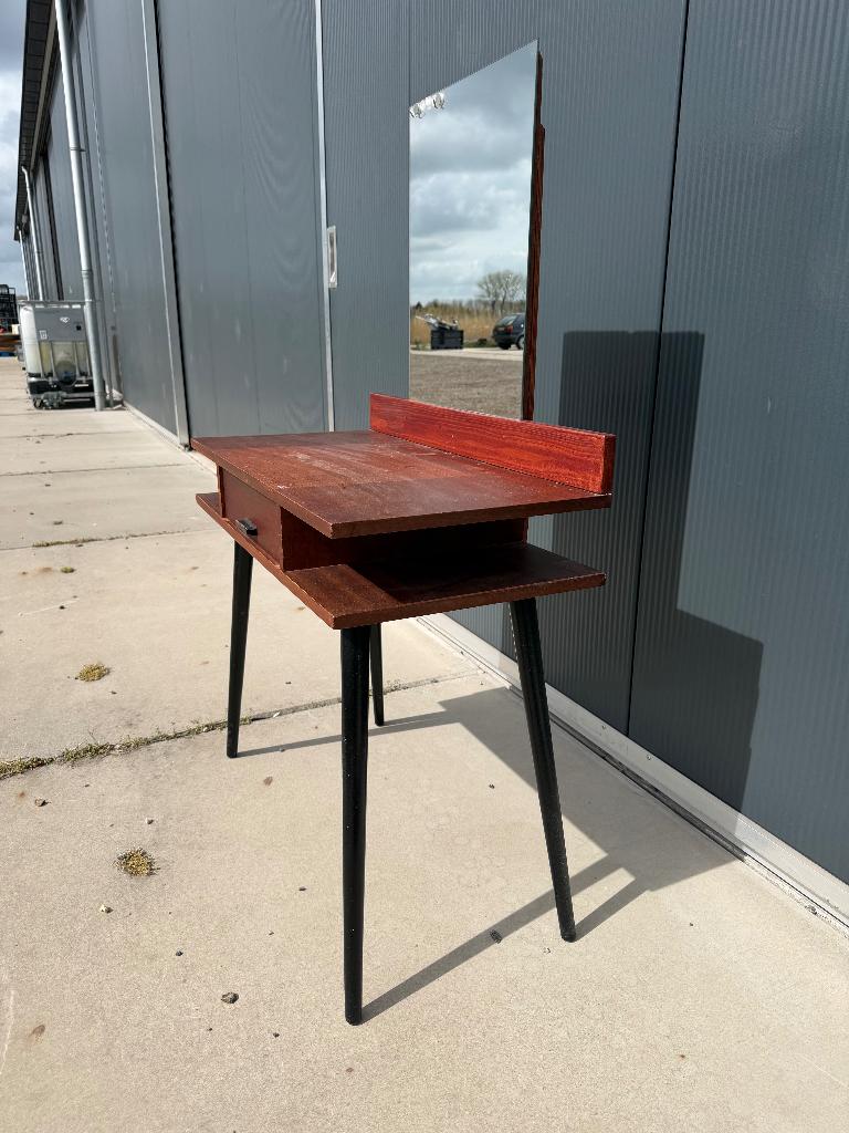 Vintage kaptafel met spiegel – mid century teak, Ophalen, Gebruikt, Glas, 150 tot 200 cm