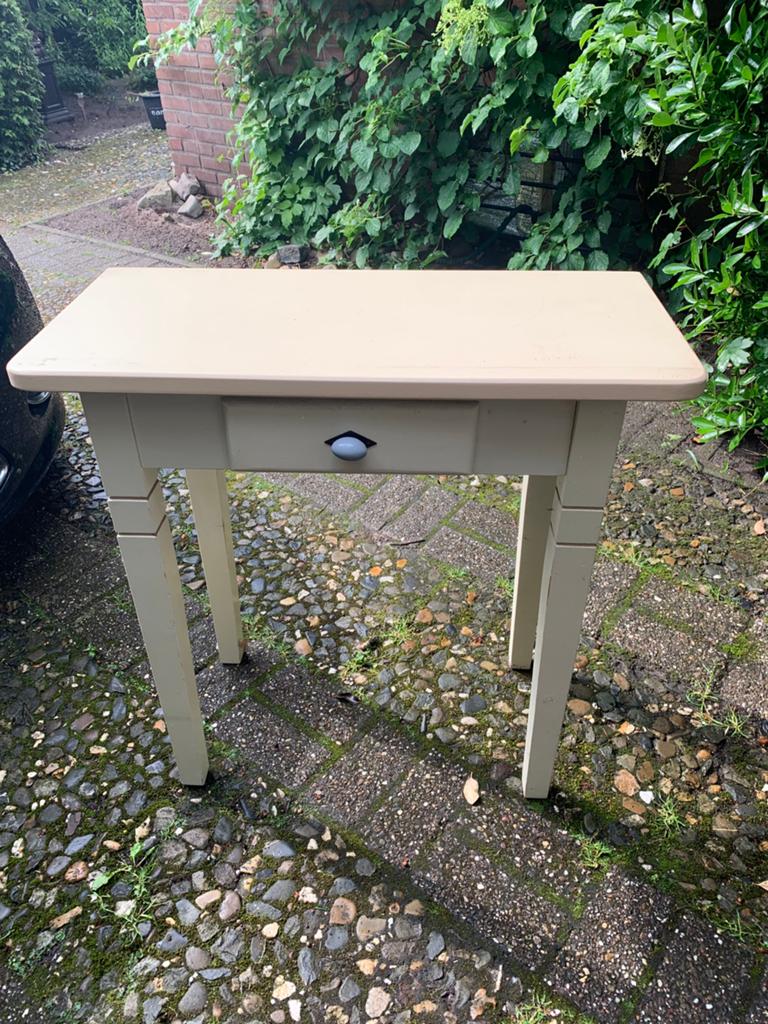 Leuk tafeltje (beetje brocante) met lade, Ophalen, 50 tot 100 cm, Zo goed als nieuw, Overige houtsoorten