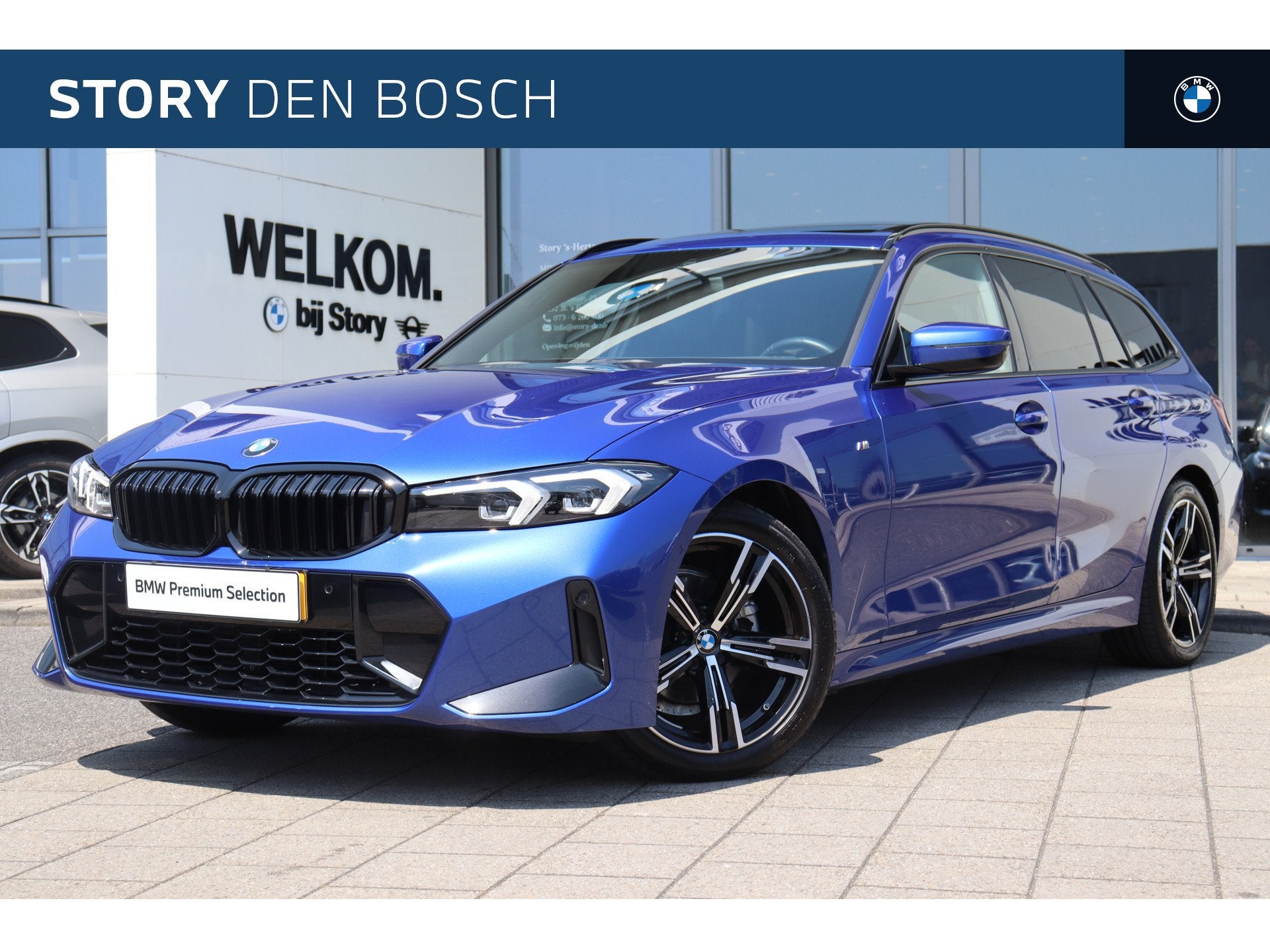 BMW 3 Serie Touring 318i M Sport Automaat / Panoramadak / Tr, Gebruikt, Met garantie (alle), Blauw, 750 kg