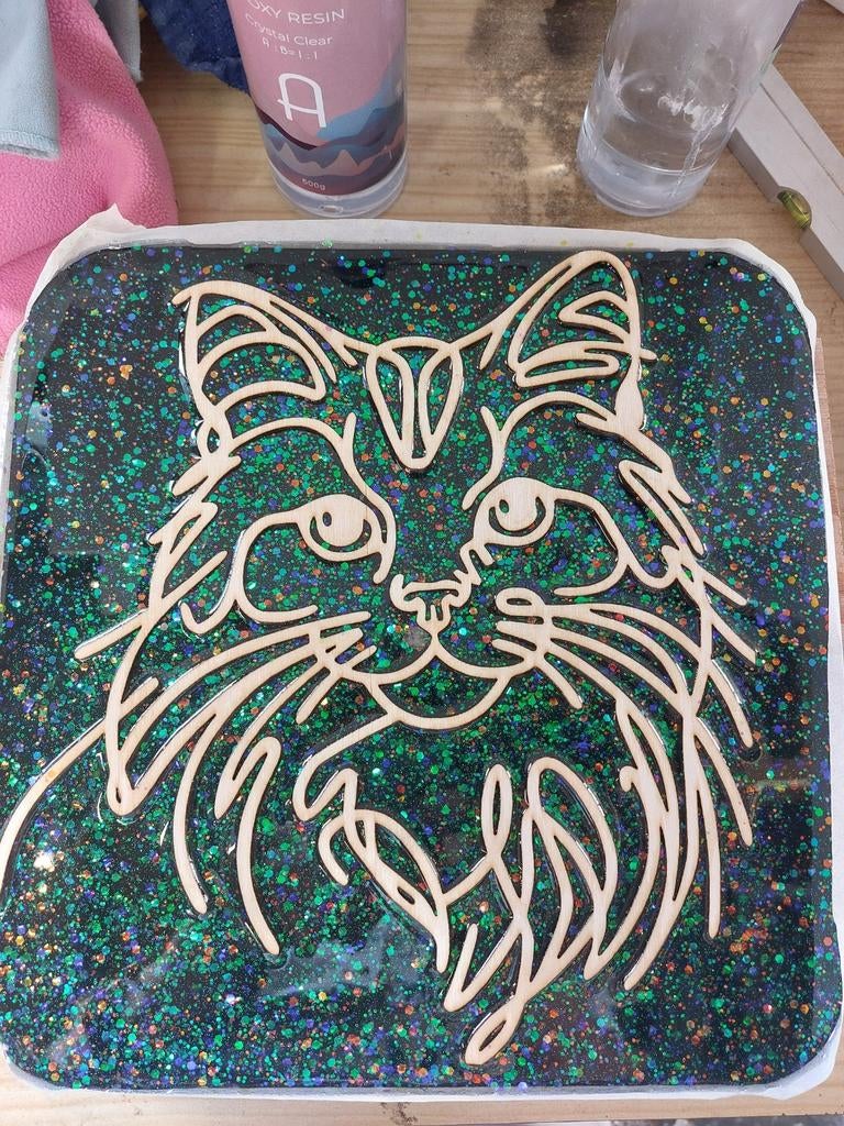 Bijzettafel 35x35 Epoxy met Kattenontwerp, Ophalen, Minder dan 55 cm, Vierkant, Nieuw