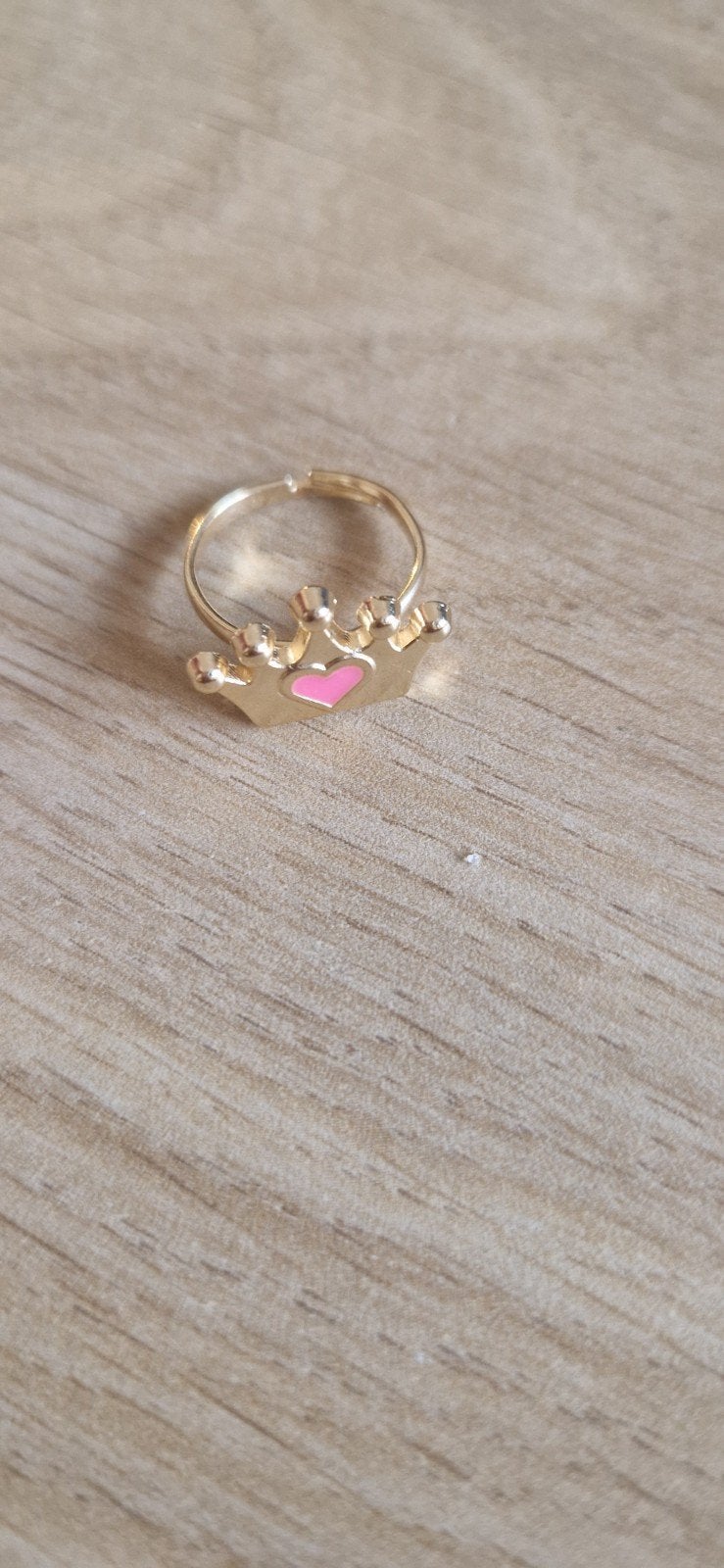 Gouden Kroon Ring met Roze Hartje, Ophalen of Verzenden