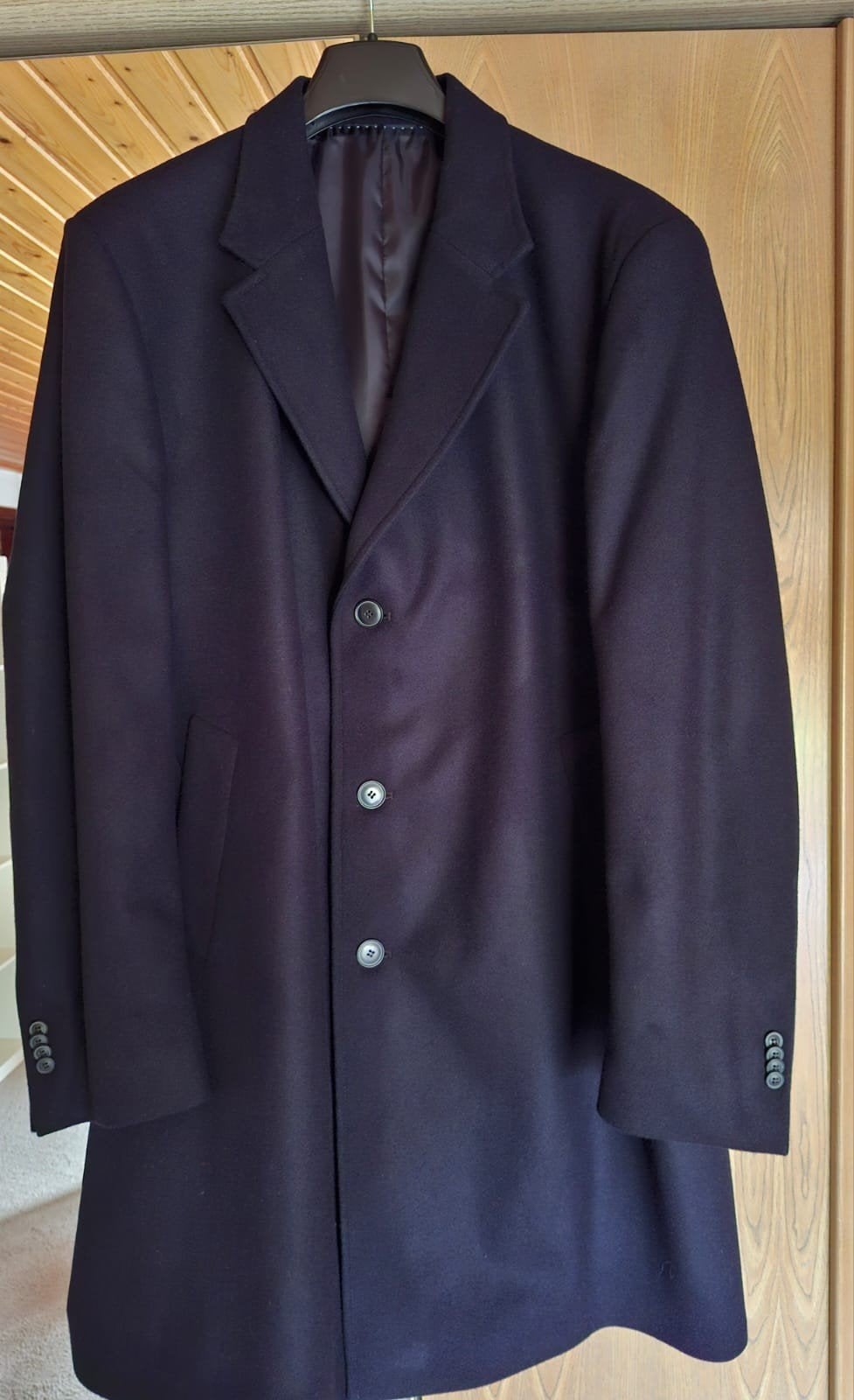 Donkerblauwe wollen herenjas - Slechts 1x gedragen, Kleding | Heren, Blauw, Maat 56/58 (XL), Ophalen of Verzenden, Zo goed als nieuw