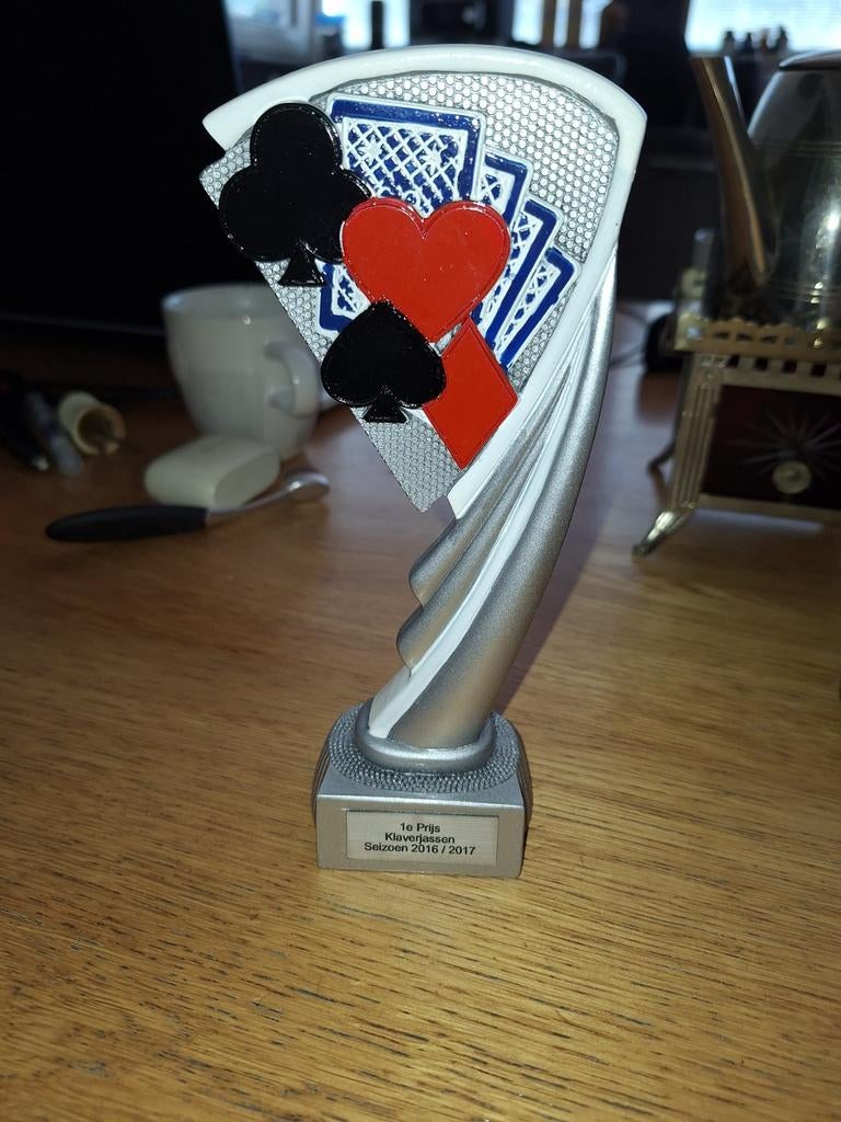 Kleine trofee 1e prijs klaverjassen seizoen 2016/2017, Ophalen of Verzenden, Gebruikt