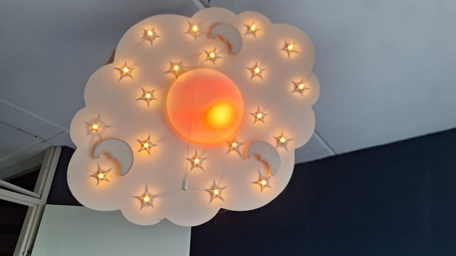 Nachtlampje Wolk met Sterren en Maan voor Kinderkamer, Ophalen of Verzenden, Zo goed als nieuw, Glas, Kinderkamer, Speels, Modern