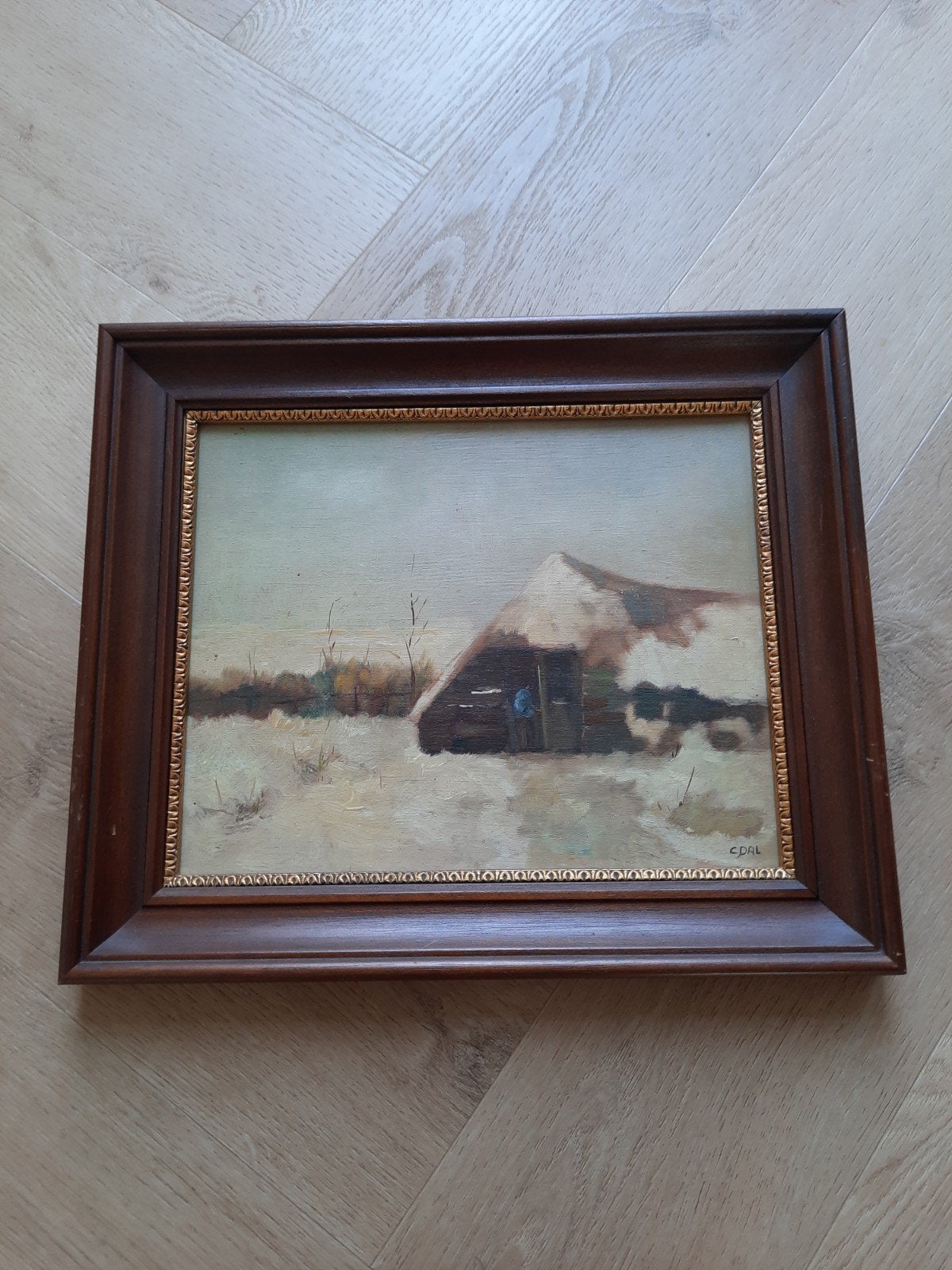 Schilderij C. Dal - Winterlandschap met boerderij, Antiek en Kunst, Ophalen