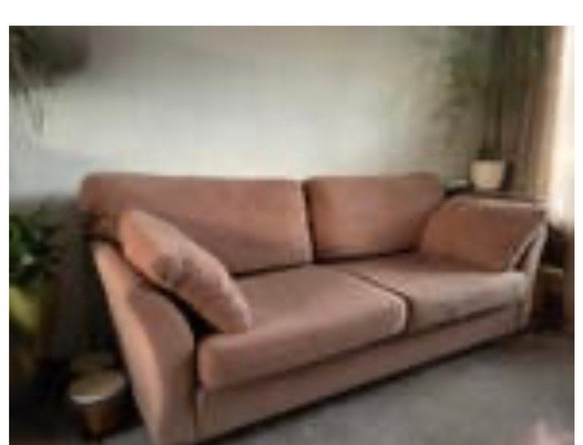 Driezits bank, bruin/taupekleurige stof., Ophalen, 75 tot 100 cm, Zo goed als nieuw, Stof