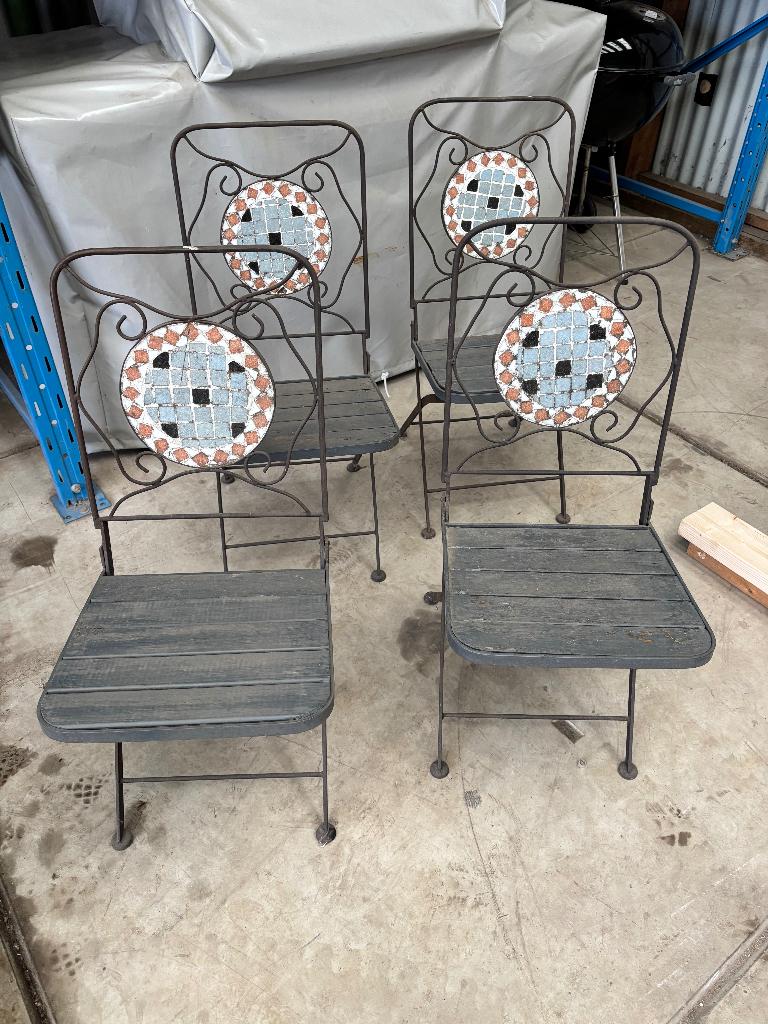 set van 4 ijzeren stoeltjes, Tuin en Terras, Ophalen, Gebruikt, Metaal, Inklapbaar