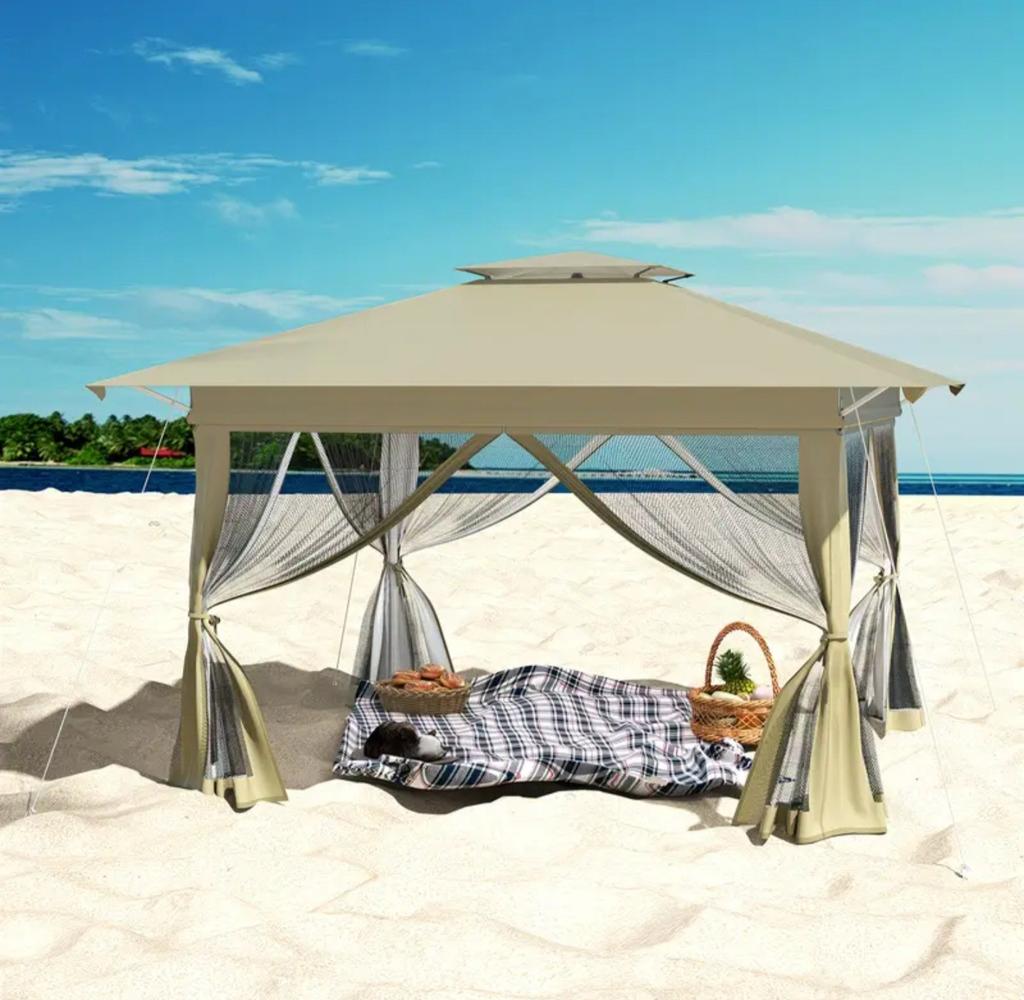 Luxe Paviljoen met Muskietennet - Khaki/Antraciet, Opvouwbaar, Minder dan 4 meter, Nieuw, Paviljoen