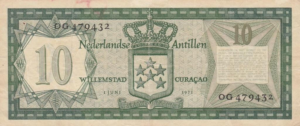 1972 Nederlandse Antillen 10  Gulden Willemstad Curacao, Ophalen of Verzenden, Midden-Amerika, Los biljet
