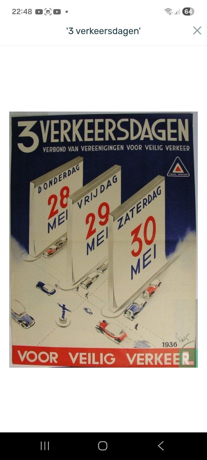 Vintage Poster: 3 Verkeersdagen - Veilig Verkeer 1936, Ophalen of Verzenden, A1 t/m A3, Overige onderwerpen, Rechthoekig Staand