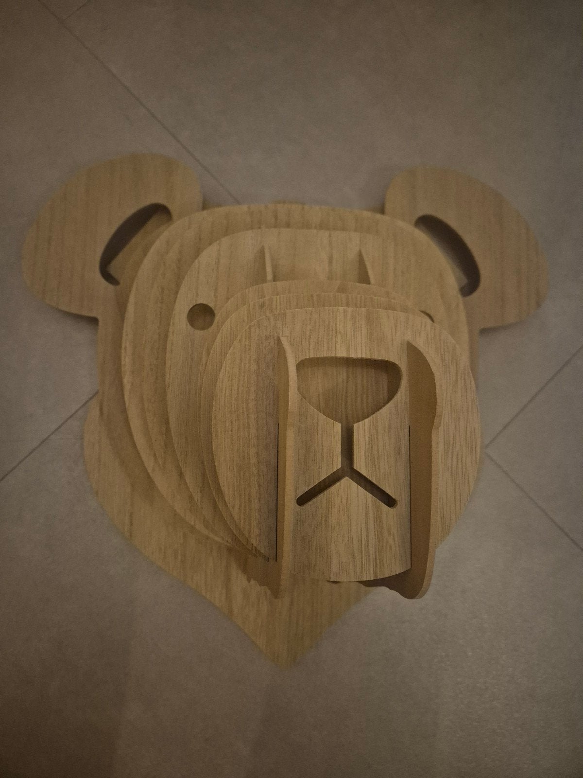 Houten berenkop voor aan de muur wanddecoratie, Ophalen, Zo goed als nieuw